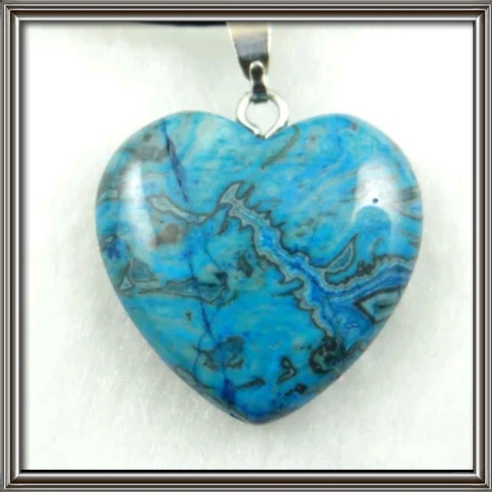 Heart crazy blue Agate stone sterling silver chain